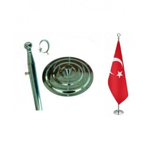 Krom Kaplama Makam Bayrak Direği ve Türk Bayrağı